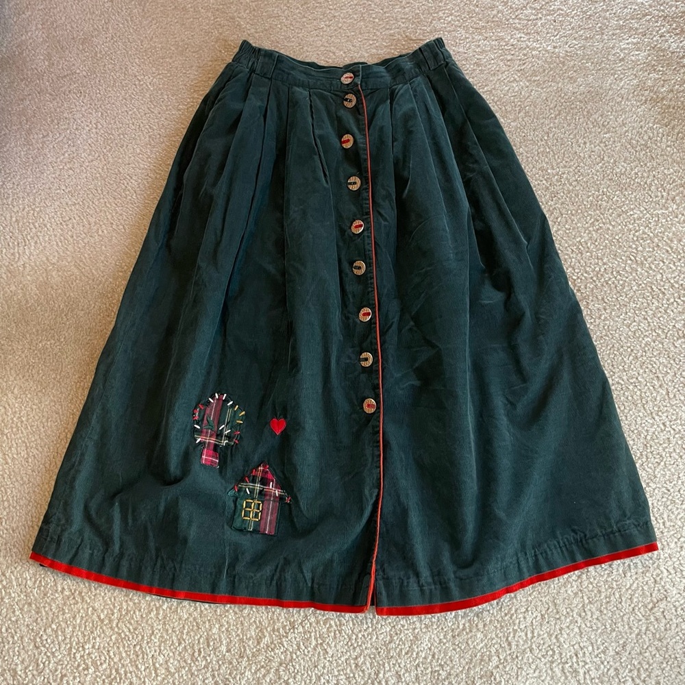 Vinatge Christmas Corduroy Long Skirt - Size: 38